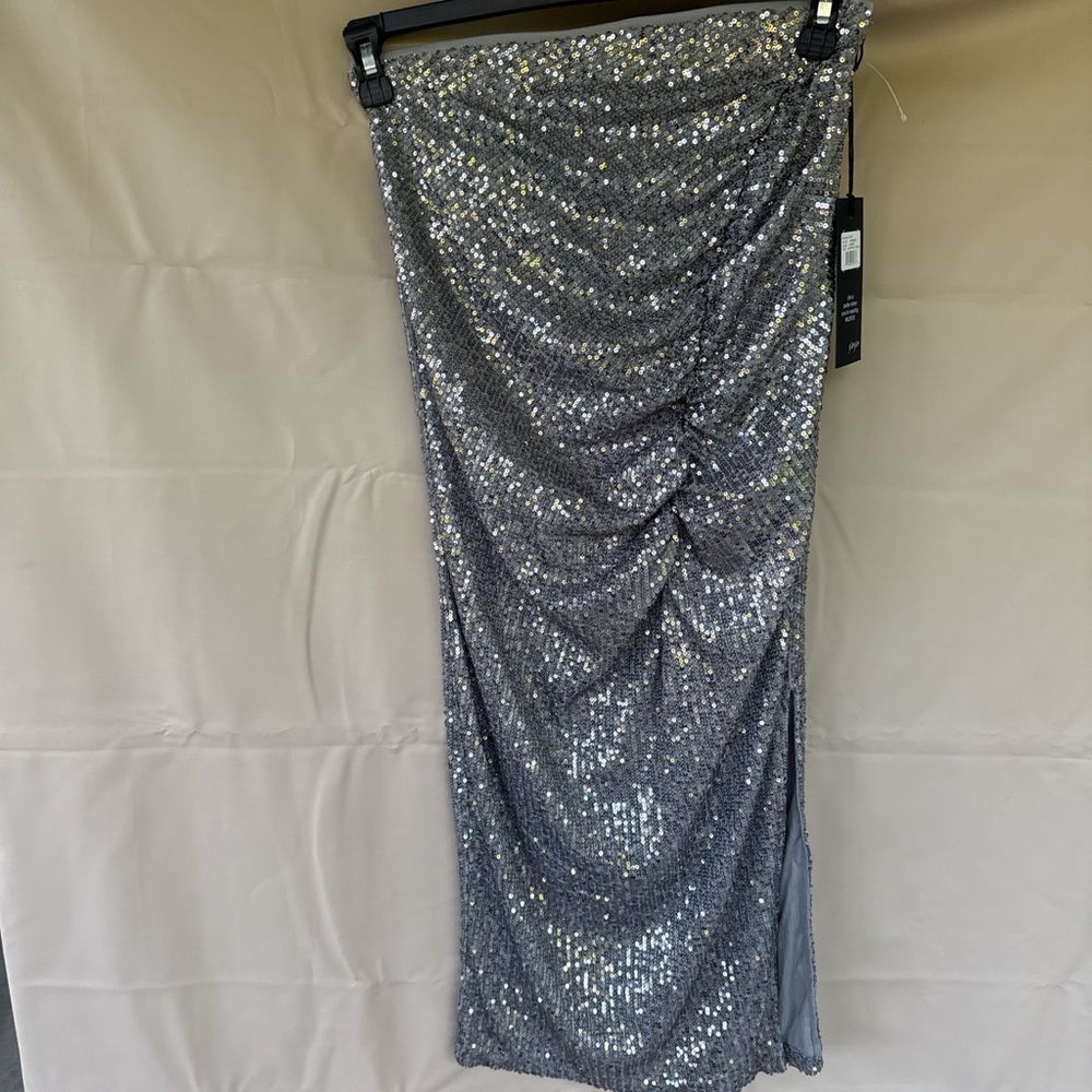 Wildfox Silver Sequin Ruched Maxi Skirt
